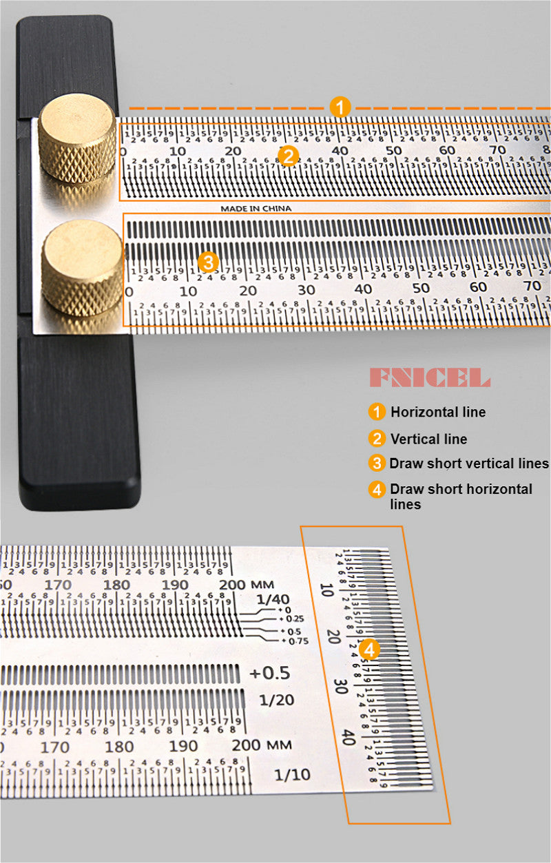 High-Precision Scale Ruler T-Type Hole  Scribing Mark Line Gauge Ruler Stainless - KiwisLove