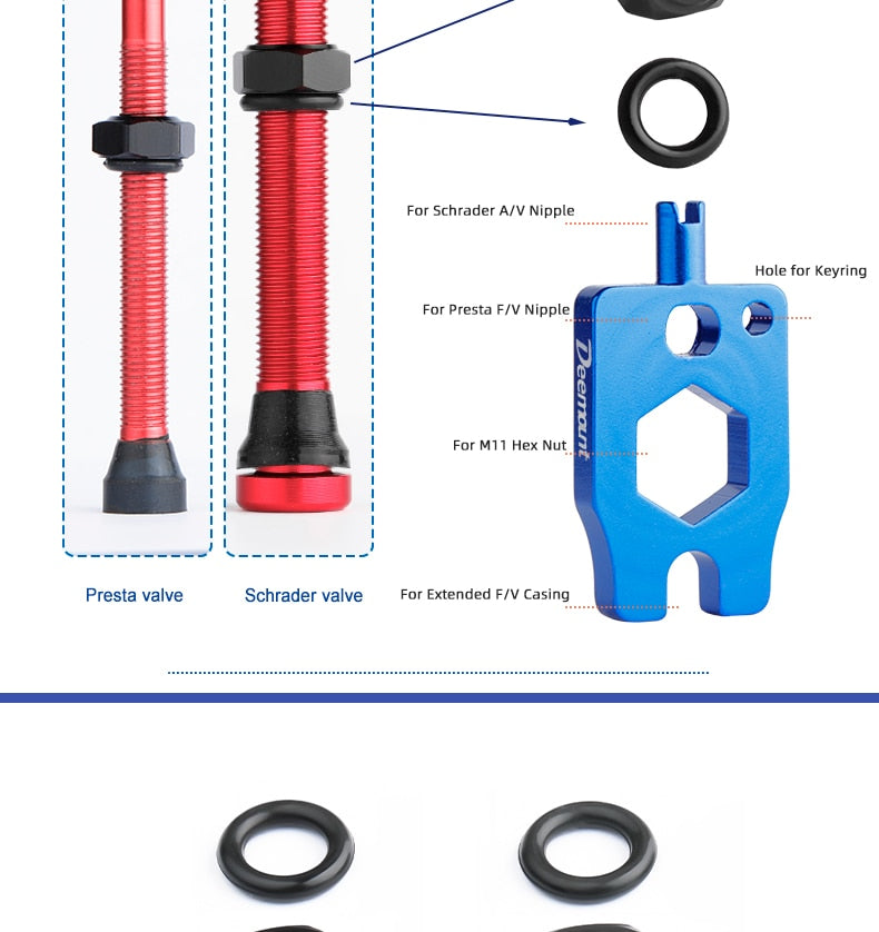 2PCS Deemount Bicycle Tubeless Carbon Rim Presta Valves 44/60mm F/V Nipple Brass Core CNC Machined Anodized W/Tool - KiwisLove