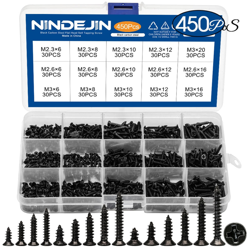 450pcs Black plated Countersunk flat head tapping screws with cross recessed - KiwisLove