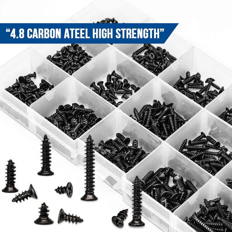 450pcs Black plated Countersunk flat head tapping screws with cross recessed - KiwisLove