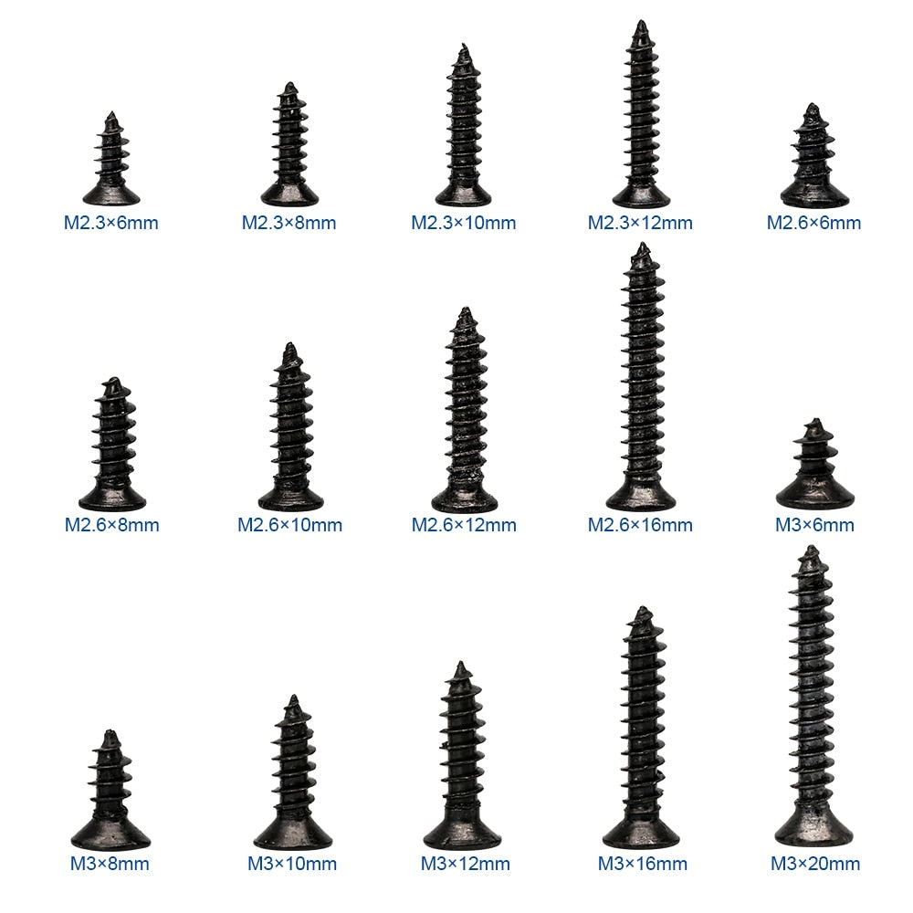 450pcs Black plated Countersunk flat head tapping screws with cross recessed - KiwisLove