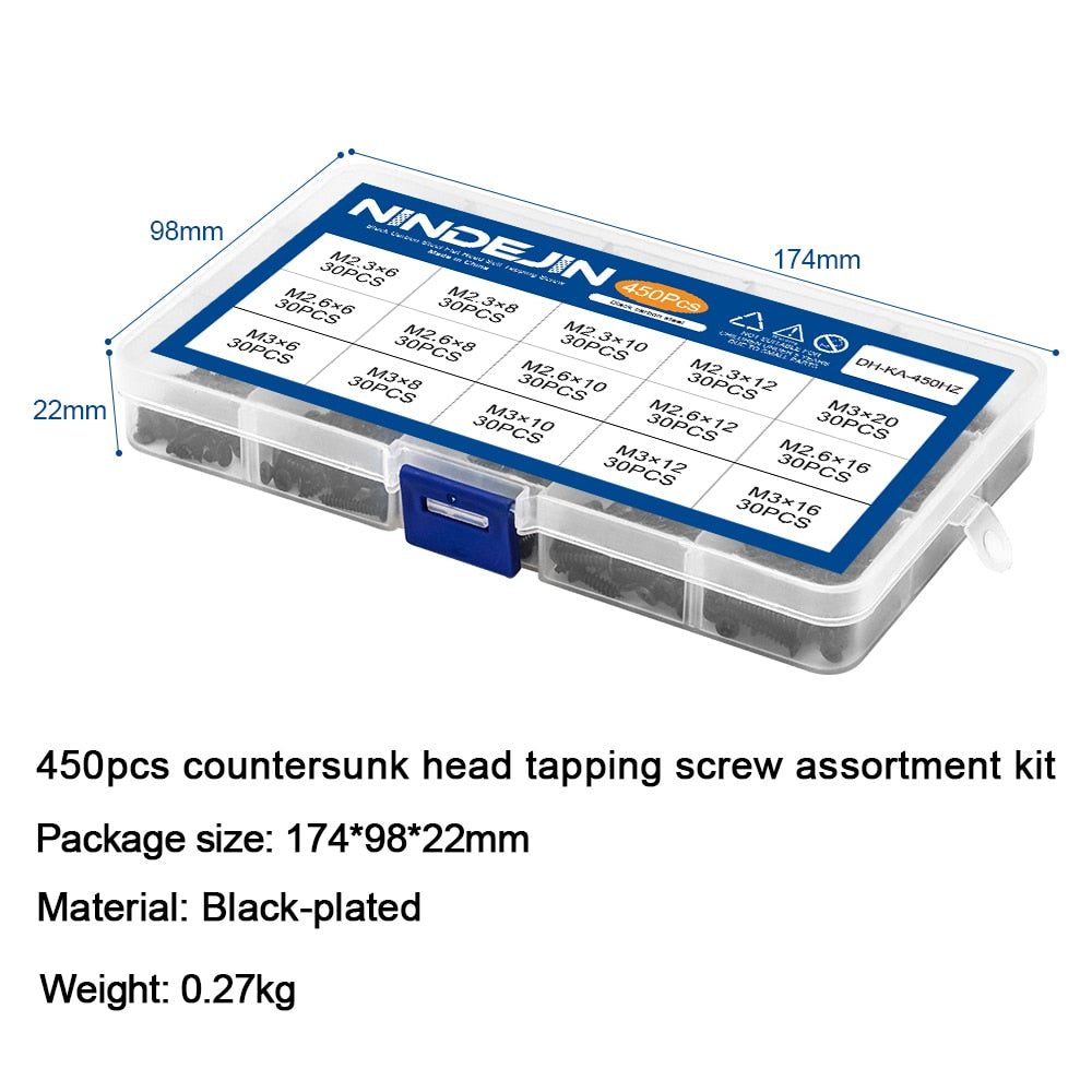 450pcs Black plated Countersunk flat head tapping screws with cross recessed - KiwisLove