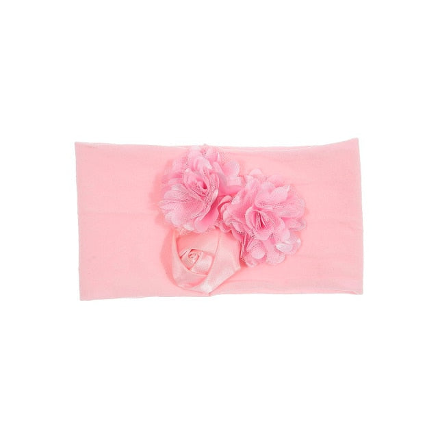 Soft Stretch Satin Rose Flower Baby Headband Newborn Knot Wide Nylon Headwraps T - KiwisLove