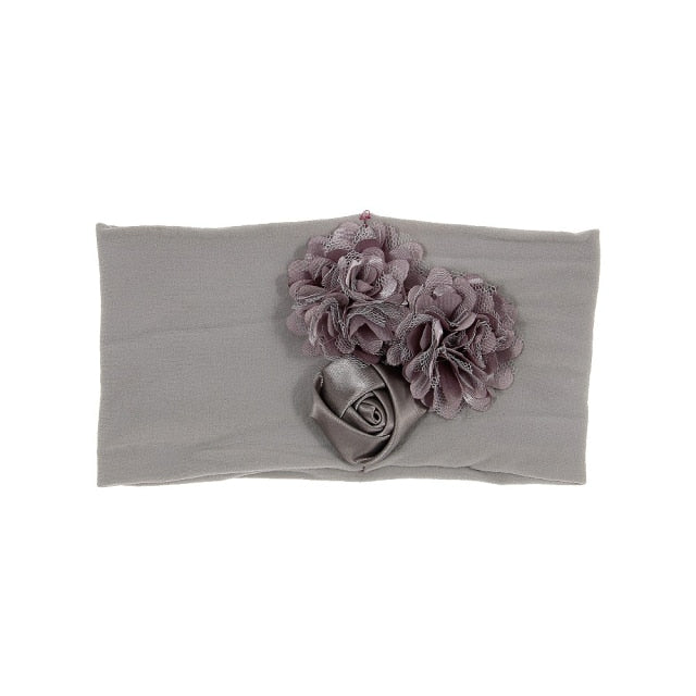 Soft Stretch Satin Rose Flower Baby Headband Newborn Knot Wide Nylon Headwraps T - KiwisLove
