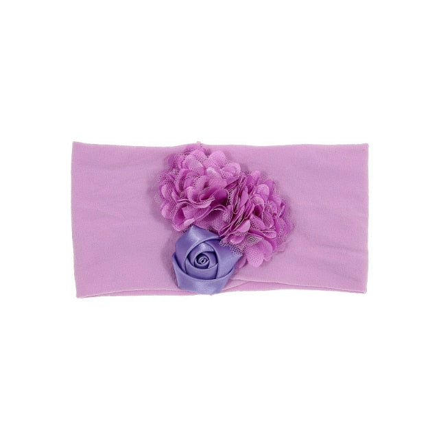 Soft Stretch Satin Rose Flower Baby Headband Newborn Knot Wide Nylon Headwraps T - KiwisLove