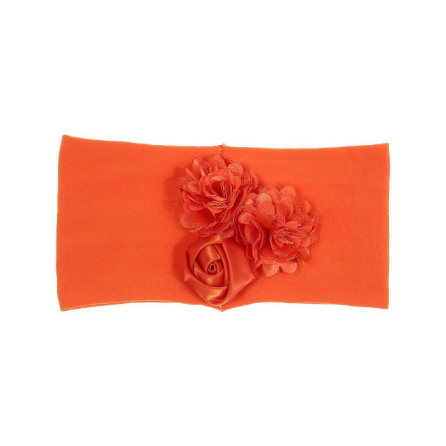 Soft Stretch Satin Rose Flower Baby Headband Newborn Knot Wide Nylon Headwraps T - KiwisLove