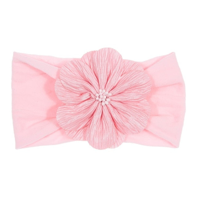 Soft Stretch Satin Rose Flower Baby Headband Newborn Knot Wide Nylon Headwraps T - KiwisLove
