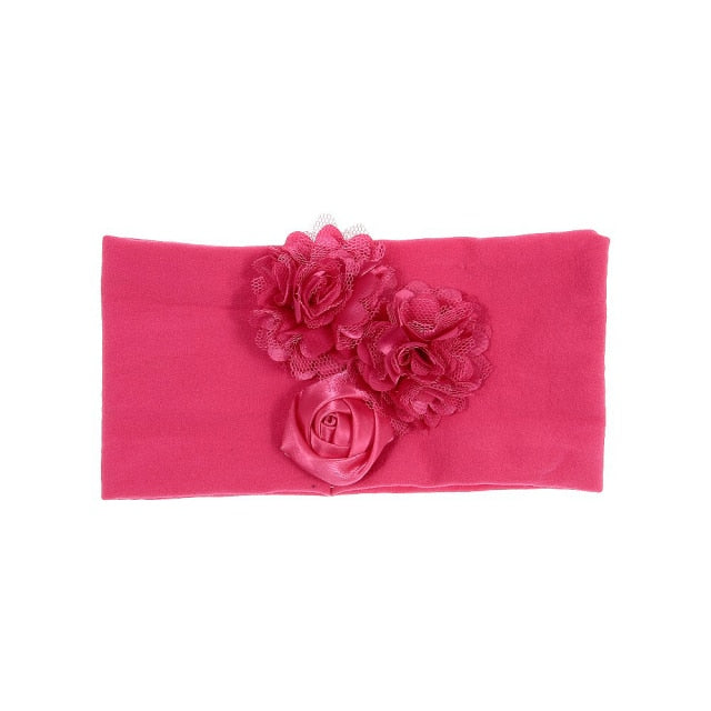 Soft Stretch Satin Rose Flower Baby Headband Newborn Knot Wide Nylon Headwraps T - KiwisLove