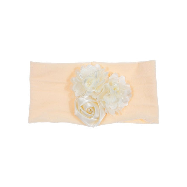 Soft Stretch Satin Rose Flower Baby Headband Newborn Knot Wide Nylon Headwraps T - KiwisLove