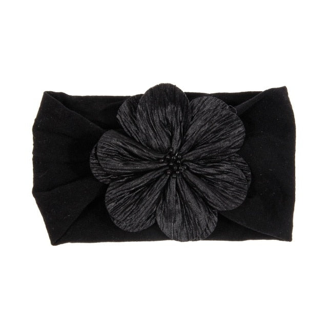 Soft Stretch Satin Rose Flower Baby Headband Newborn Knot Wide Nylon Headwraps T - KiwisLove