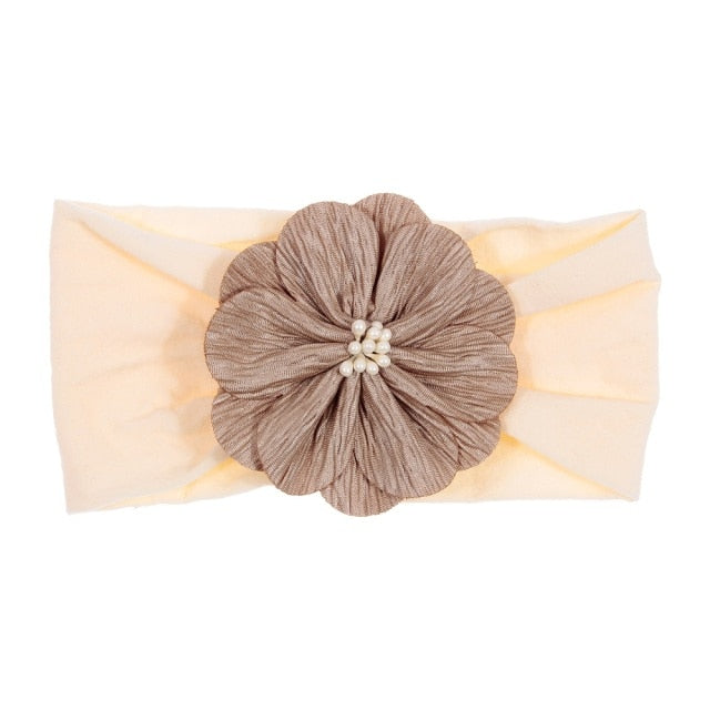 Soft Stretch Satin Rose Flower Baby Headband Newborn Knot Wide Nylon Headwraps T - KiwisLove