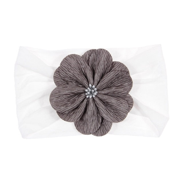 Soft Stretch Satin Rose Flower Baby Headband Newborn Knot Wide Nylon Headwraps T - KiwisLove