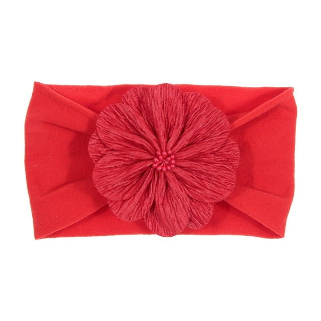 Soft Stretch Satin Rose Flower Baby Headband Newborn Knot Wide Nylon Headwraps T - KiwisLove