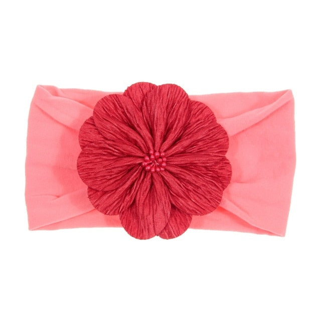 Soft Stretch Satin Rose Flower Baby Headband Newborn Knot Wide Nylon Headwraps T - KiwisLove