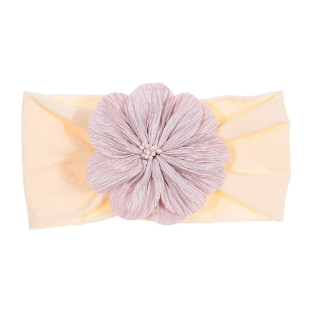 Soft Stretch Satin Rose Flower Baby Headband Newborn Knot Wide Nylon Headwraps T - KiwisLove