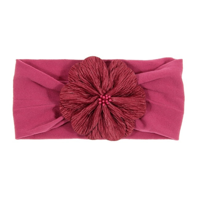 Soft Stretch Satin Rose Flower Baby Headband Newborn Knot Wide Nylon Headwraps T - KiwisLove