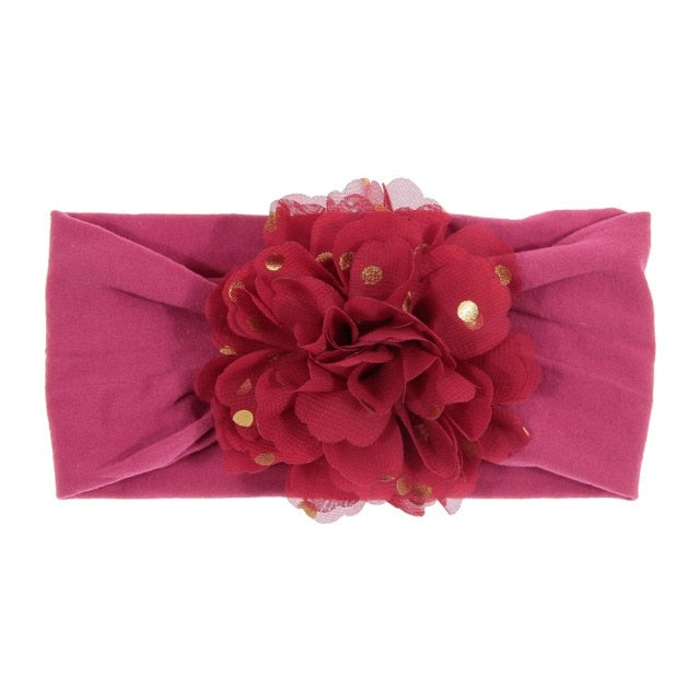 Soft Stretch Satin Rose Flower Baby Headband Newborn Knot Wide Nylon Headwraps T - KiwisLove