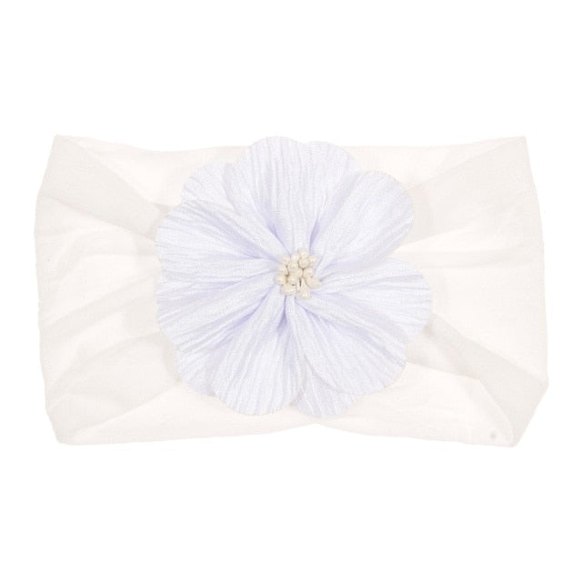 Soft Stretch Satin Rose Flower Baby Headband Newborn Knot Wide Nylon Headwraps T - KiwisLove