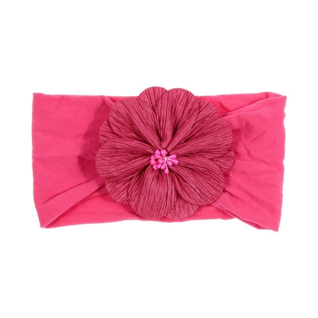 Soft Stretch Satin Rose Flower Baby Headband Newborn Knot Wide Nylon Headwraps T - KiwisLove
