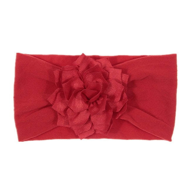 Soft Stretch Satin Rose Flower Baby Headband Newborn Knot Wide Nylon Headwraps T - KiwisLove