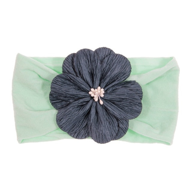 Soft Stretch Satin Rose Flower Baby Headband Newborn Knot Wide Nylon Headwraps T - KiwisLove