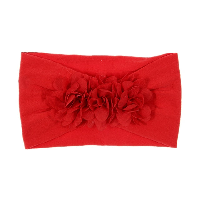 Soft Stretch Satin Rose Flower Baby Headband Newborn Knot Wide Nylon Headwraps T - KiwisLove