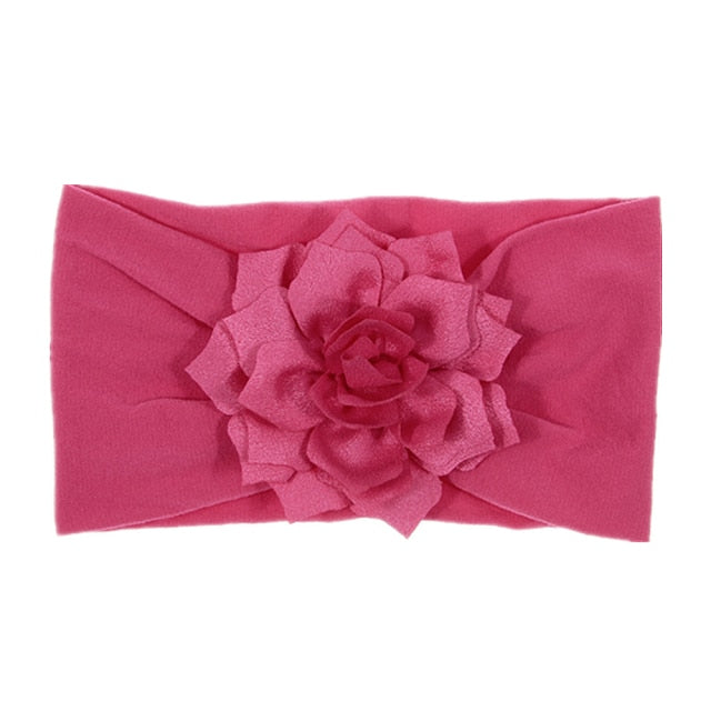 Soft Stretch Satin Rose Flower Baby Headband Newborn Knot Wide Nylon Headwraps T - KiwisLove