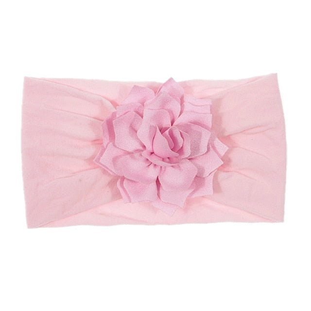 Soft Stretch Satin Rose Flower Baby Headband Newborn Knot Wide Nylon Headwraps T - KiwisLove