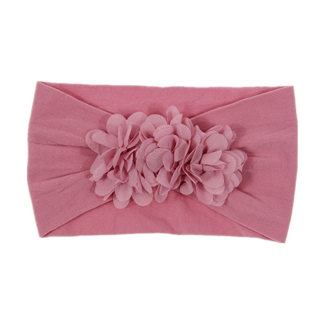 Soft Stretch Satin Rose Flower Baby Headband Newborn Knot Wide Nylon Headwraps T - KiwisLove