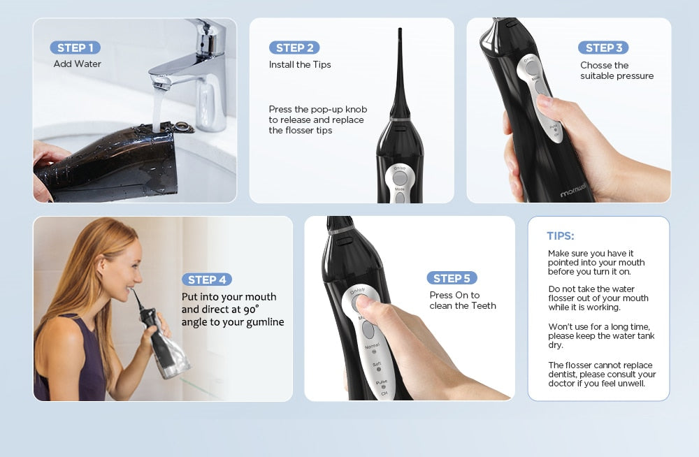 MORNWELL HF-5 Oral Irrigator Portable Water Dental Flosser - KiwisLove