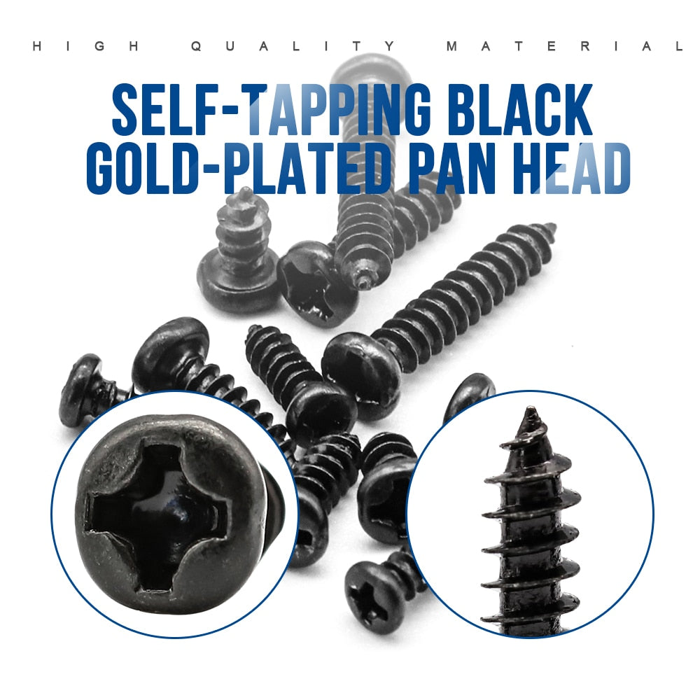 450pcs Black Plated Round Pan Head Tapping Screws Set laptop computer - KiwisLove