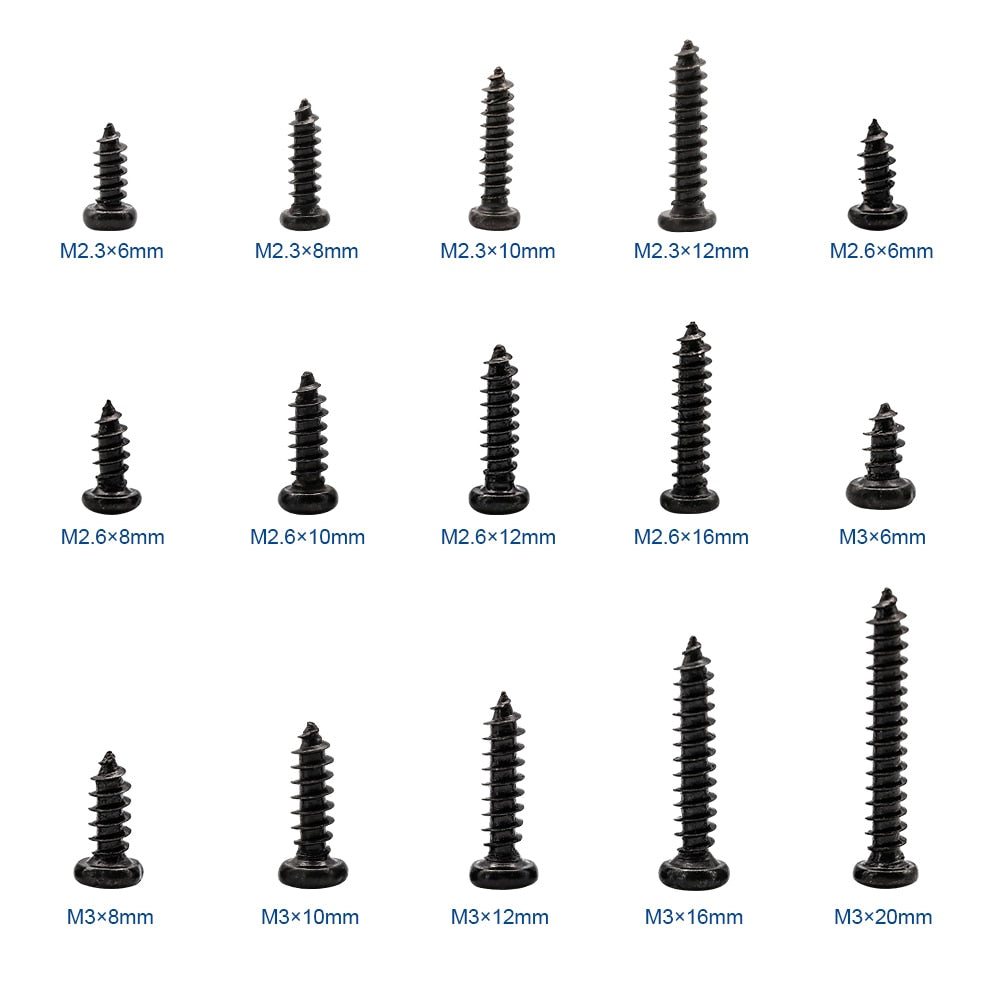 450pcs Black Plated Round Pan Head Tapping Screws Set laptop computer - KiwisLove