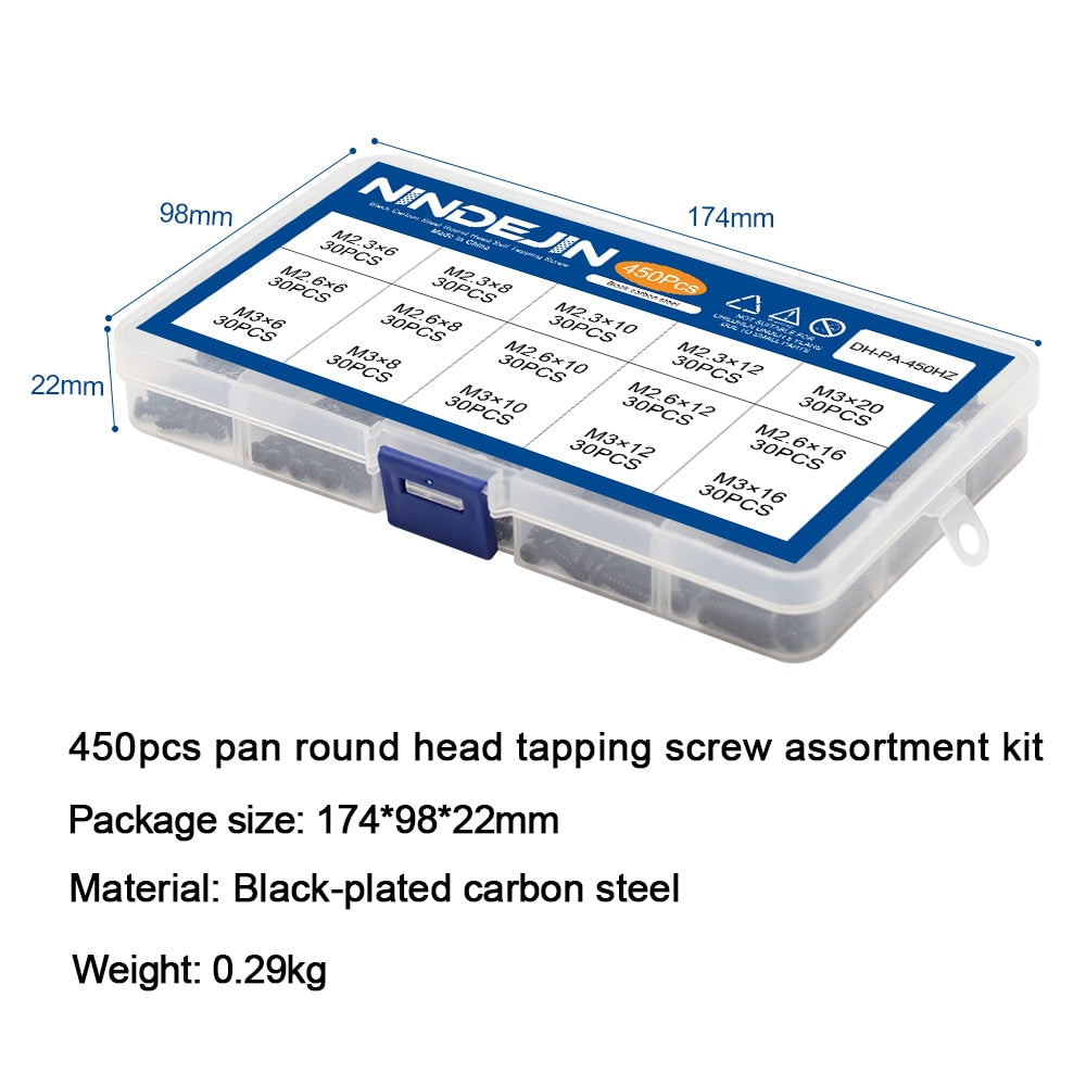 450pcs Black Plated Round Pan Head Tapping Screws Set laptop computer - KiwisLove