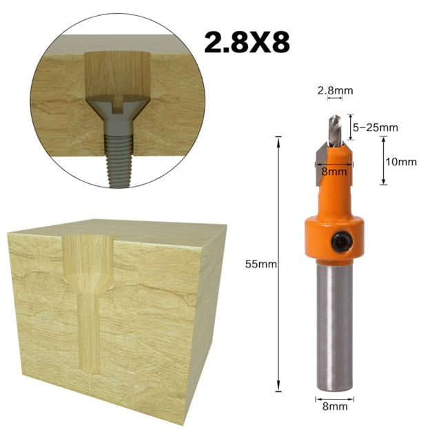 8mm Shank HSS Woodworking Countersink Router Bit Set Screw Extractor Remon Demolition for Wood Milling Cutter - KiwisLove