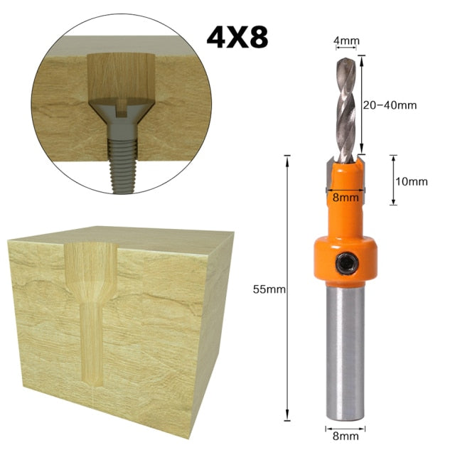 8mm Shank HSS Woodworking Countersink Router Bit Set Screw Extractor Remon Demolition for Wood Milling Cutter - KiwisLove