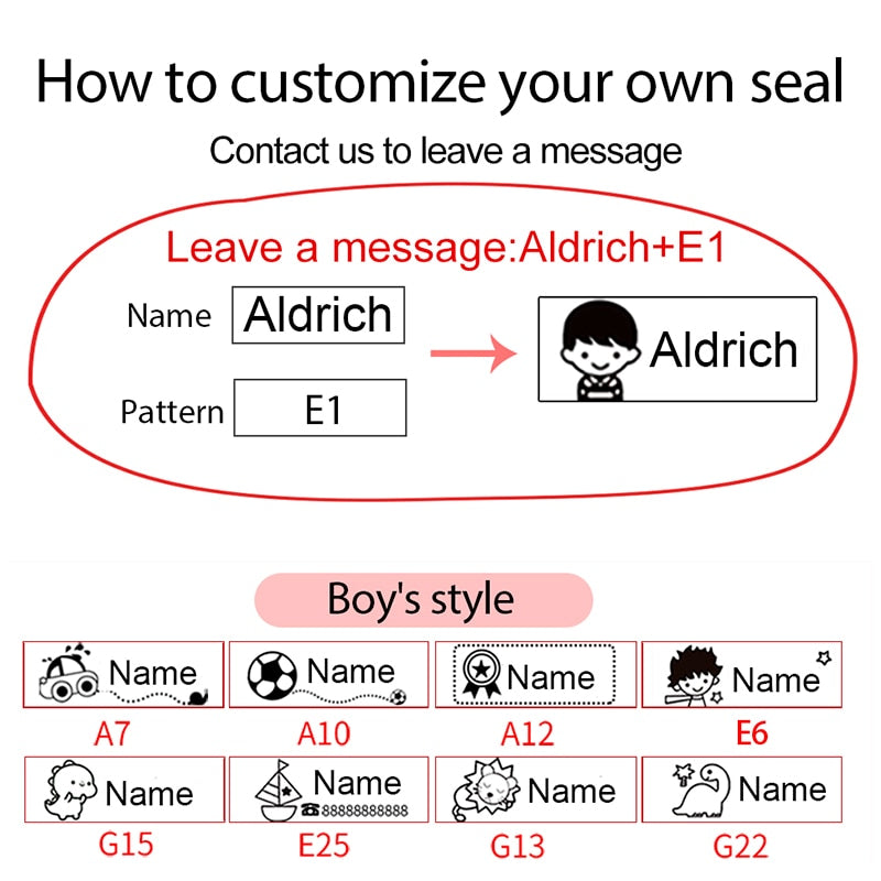Kid Student Name Seal Custom Stamp Kindergarten Clothes Notebook - KiwisLove