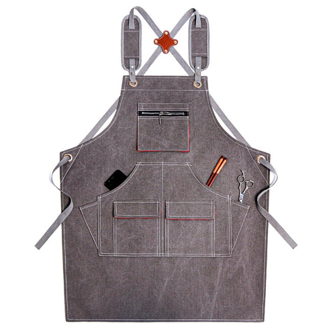 Durable Heavy Duty Unisex Canvas Work Apron  Cross-Back Straps Adjustable - KiwisLove