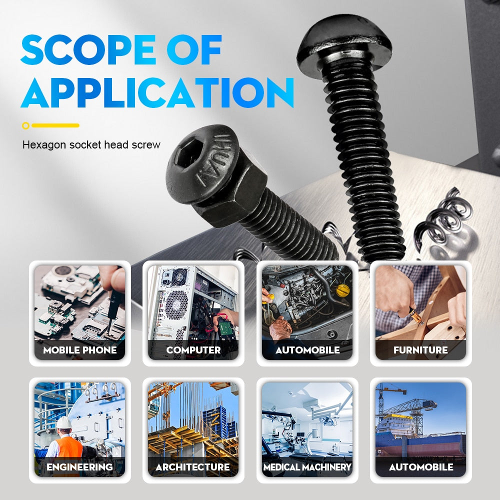 NINDEJIN hex hexagon socket button head screw set  nut carbon steel - KiwisLove