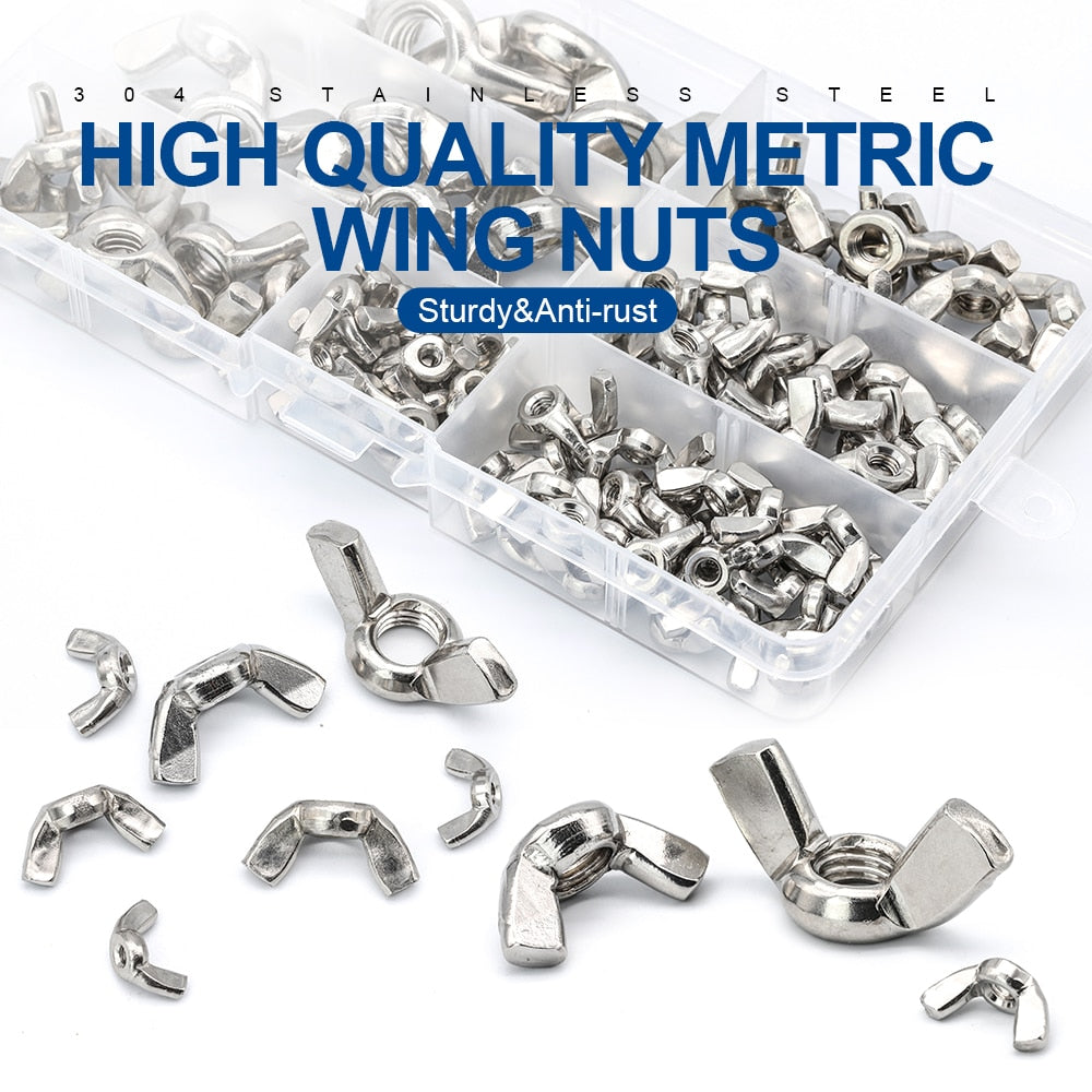 NINDEJIN 98pcs Wing Nut assortment kit Wingnut butterfly nut drum bicycle - KiwisLove