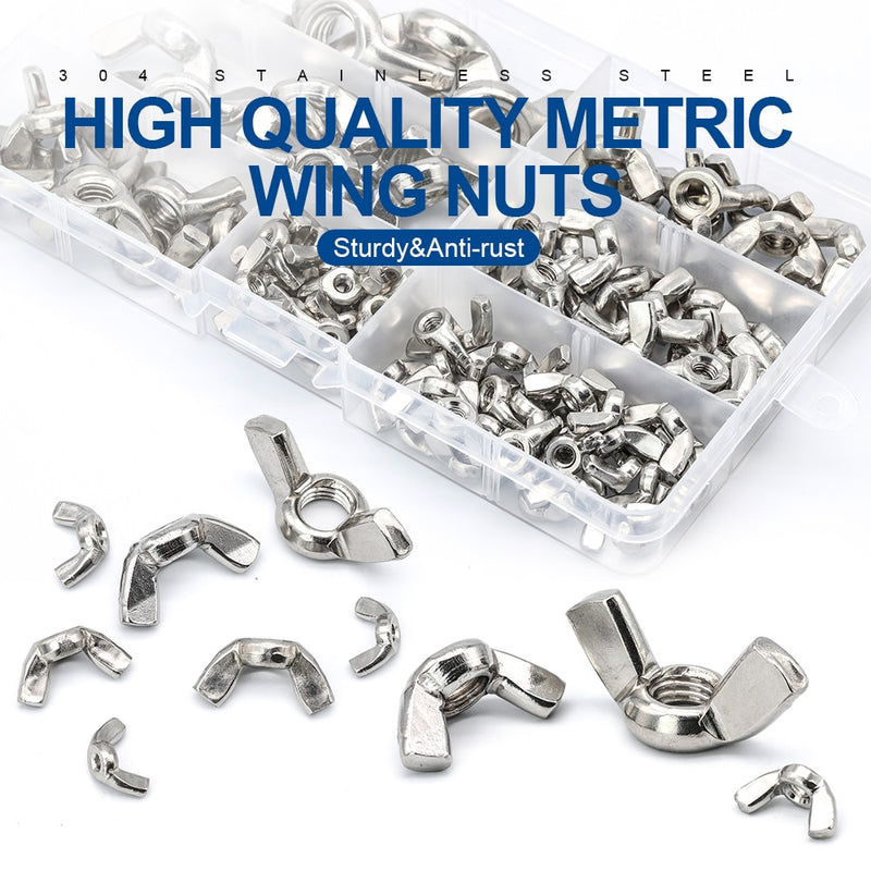 NINDEJIN 98pcs Wing Nut assortment kit Wingnut butterfly nut drum bicycle - KiwisLove