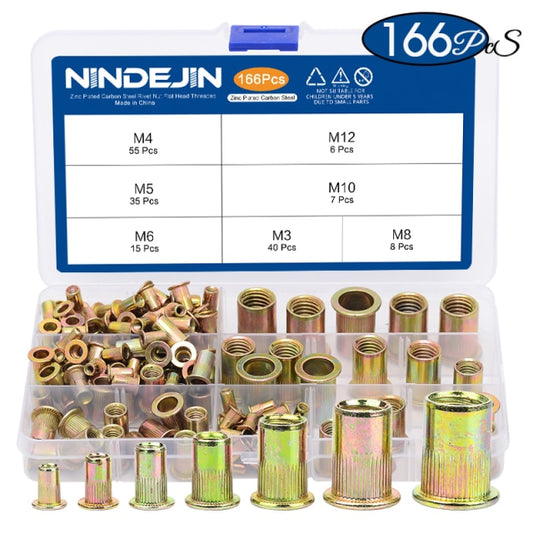 NINDEJIN 166pcs Blind Rivet Nut Rivnut Flat Head Threaded Insert Nut Kit - KiwisLove