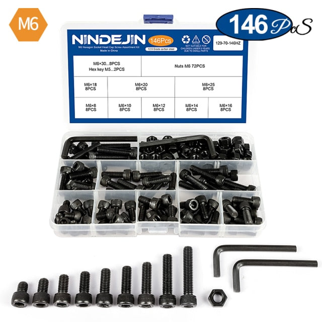 NINDEJIN hex hexagon socket head cap screw nut 12.9 grade carbon steel - KiwisLove