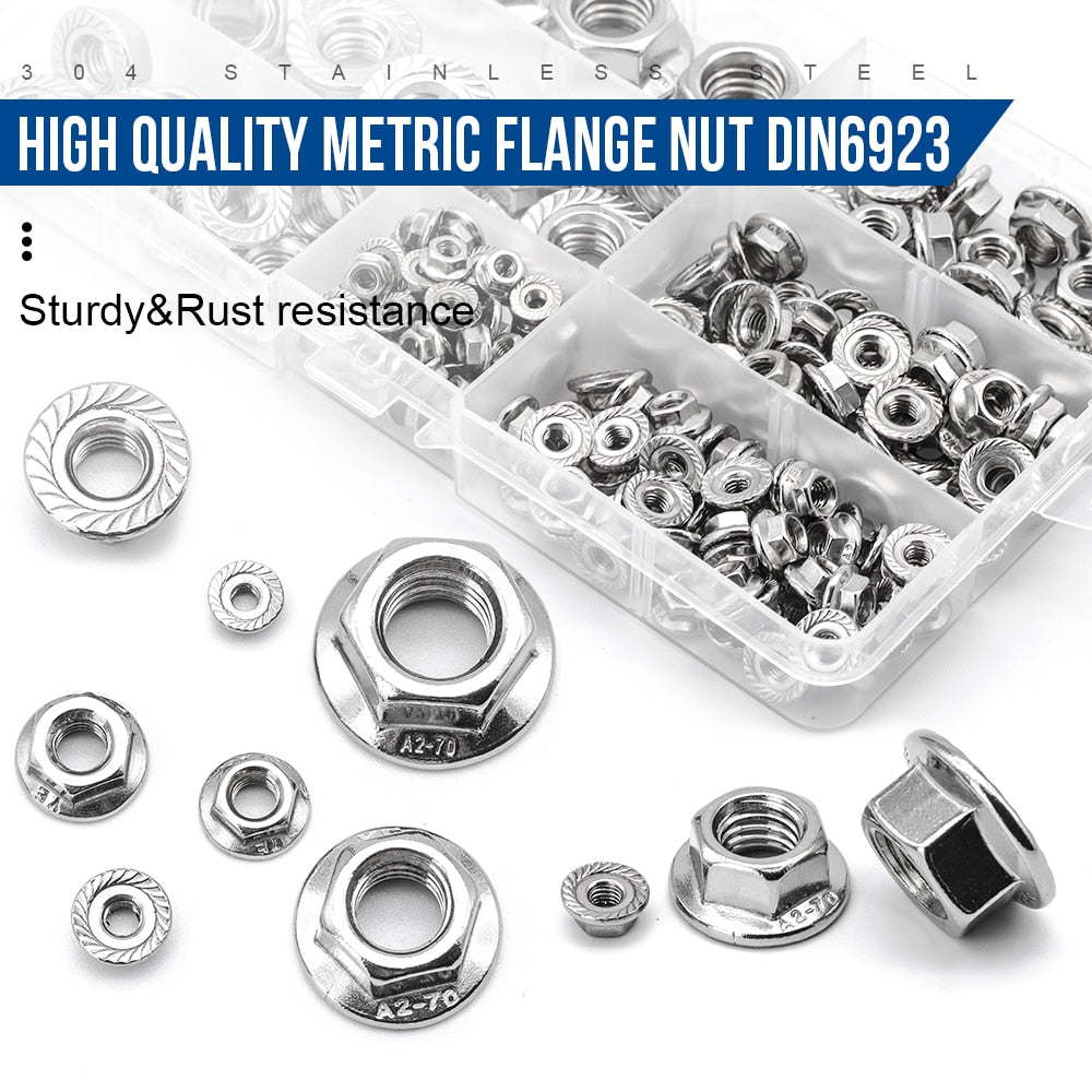 192pcs Hexagon Flange Nuts Assortment Kit  304 Stainless Steel Metric set - KiwisLove