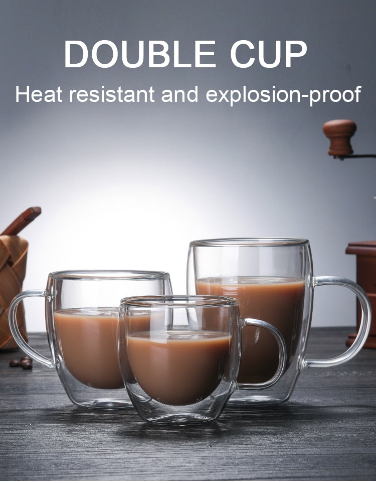 Transparent glass coffee cup milk whiskey tea beer double creative heat resistant cocktail Vodka wine - KiwisLove