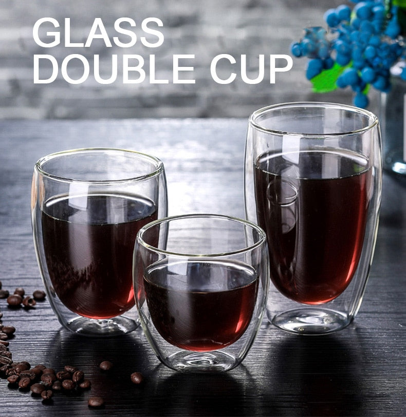 Transparent glass coffee cup milk whiskey tea beer double creative heat resistant cocktail Vodka wine - KiwisLove