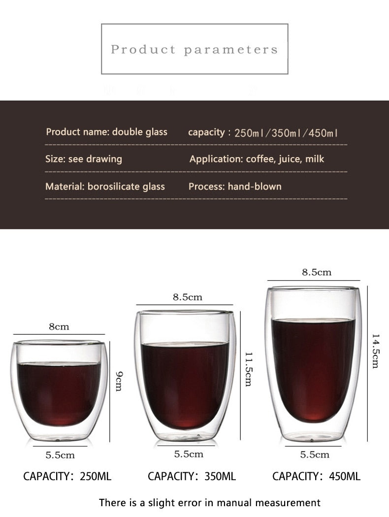 Transparent glass coffee cup milk whiskey tea beer double creative heat resistant cocktail Vodka wine - KiwisLove