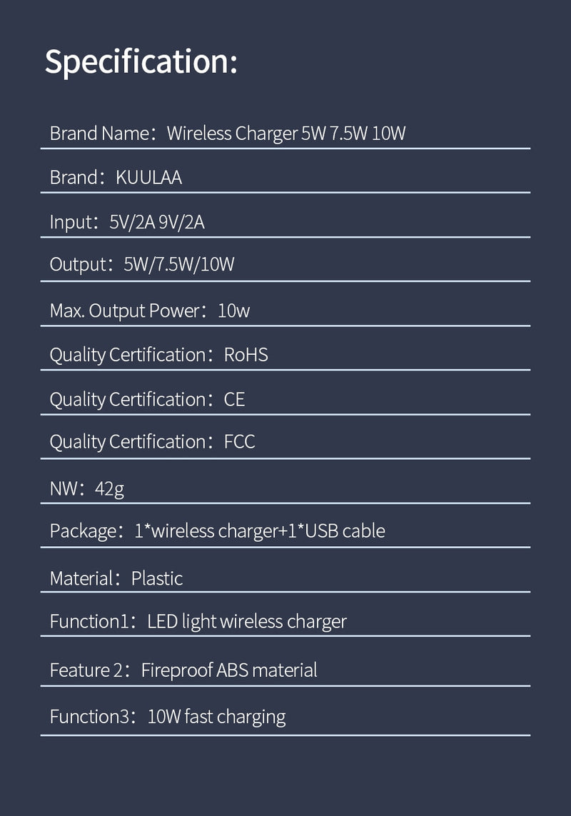10W Qi Wireless Charger iPhone 11 Pro 8 X XR XS Max  Samsung S10 S9 S8 USB Charger Pad - KiwisLove