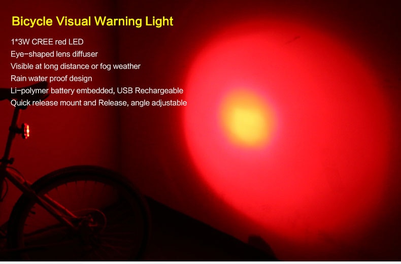 Raypal 3W USB Rechargeable Rear Back Bicycle Light Rain Water Proof LED Bycicle Light Safety Cycling Bike Tail Lamp Taillight - KiwisLove