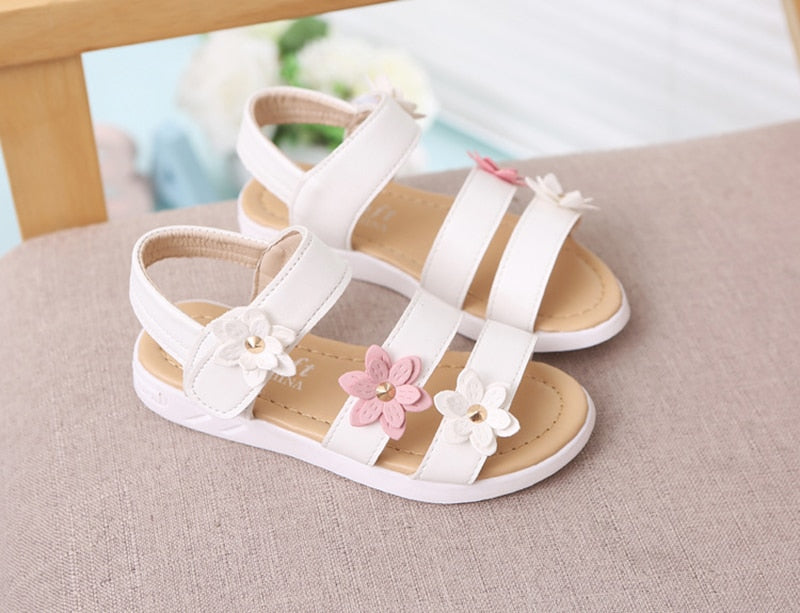 Girls Sandals Gladiator Flowers Sweet Soft Summer Floral Sandals - KiwisLove