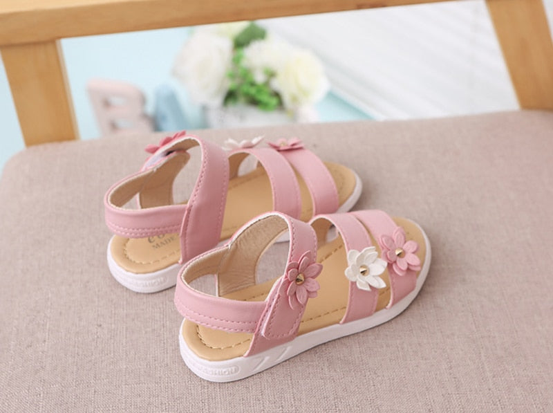 Girls Sandals Gladiator Flowers Sweet Soft Summer Floral Sandals - KiwisLove